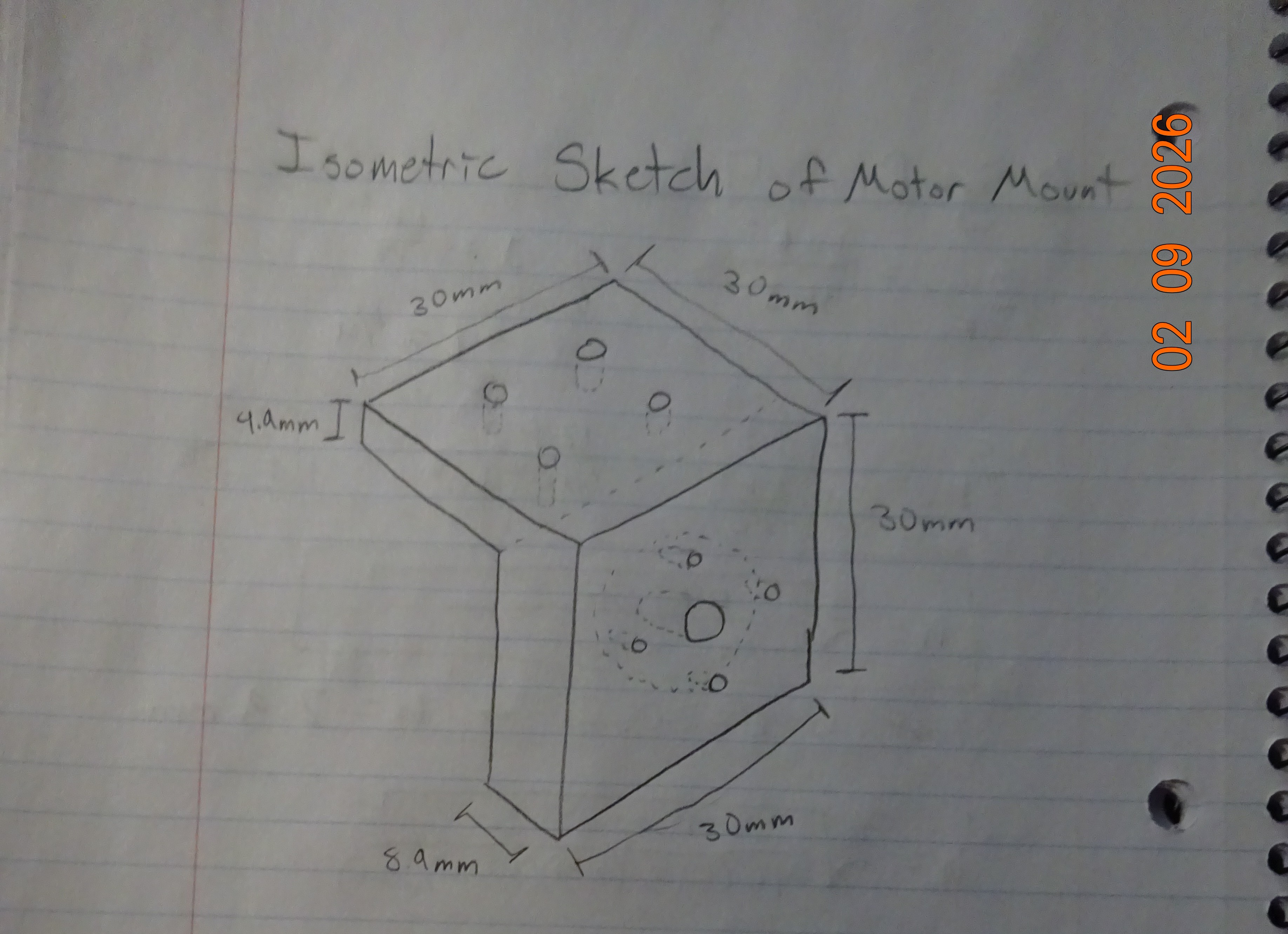 Hand-Sketch of Isometric View Motor Mount