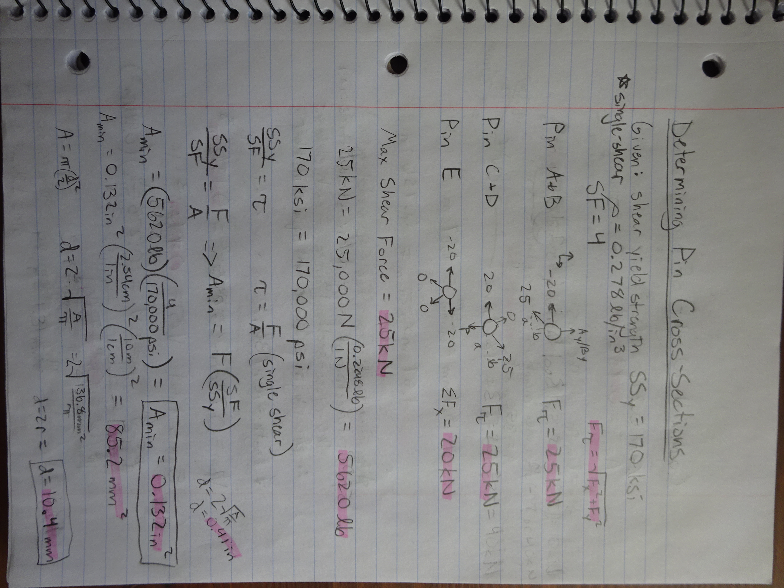 Corrected Pin Cross-Sectional Area Calculations